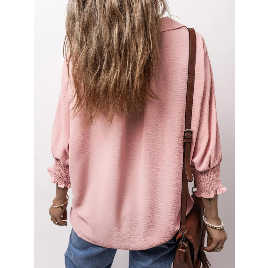 Johnny Collar Three-Quarter Sleeve Blouse Apparel and Accessories