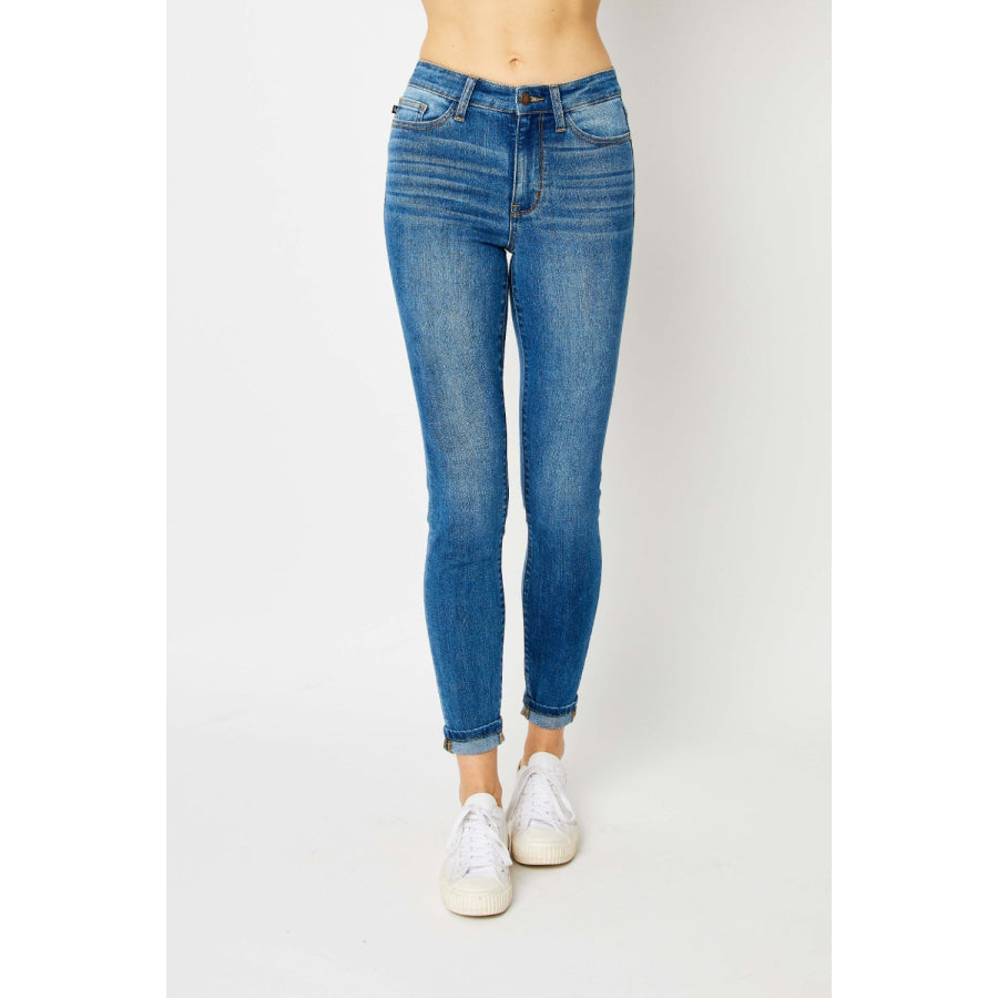 Judy Blue Full Size Cuffed Hem Skinny Jeans Apparel and Accessories