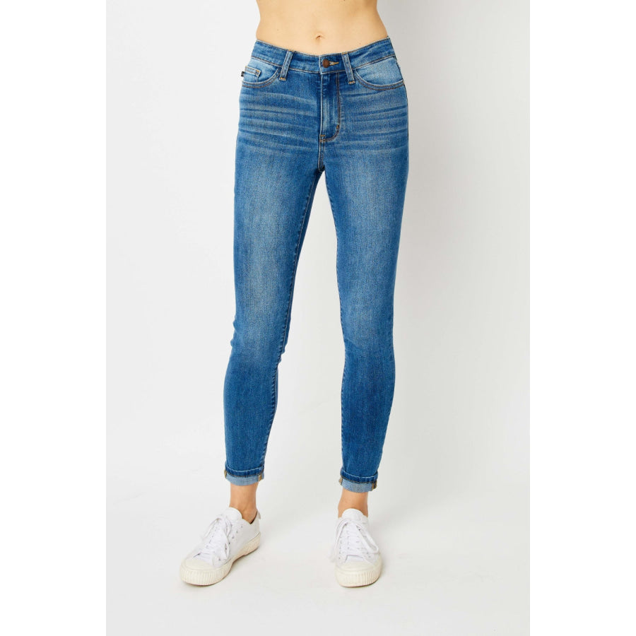Judy Blue Full Size Cuffed Hem Skinny Jeans Apparel and Accessories