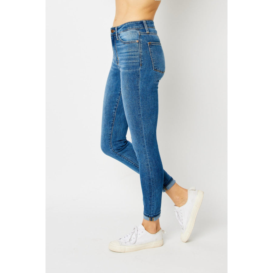 Judy Blue Full Size Cuffed Hem Skinny Jeans Apparel and Accessories