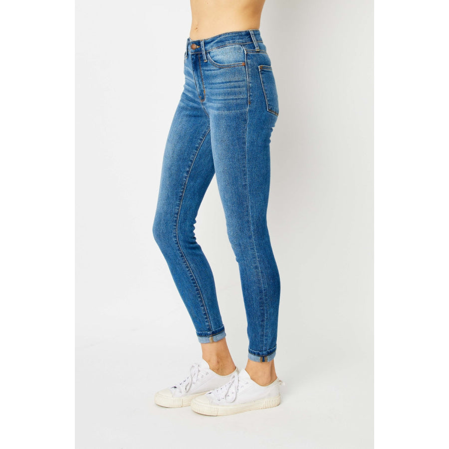 Judy Blue Full Size Cuffed Hem Skinny Jeans Apparel and Accessories