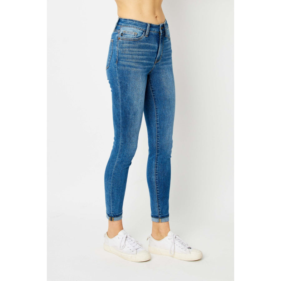 Judy Blue Full Size Cuffed Hem Skinny Jeans Apparel and Accessories
