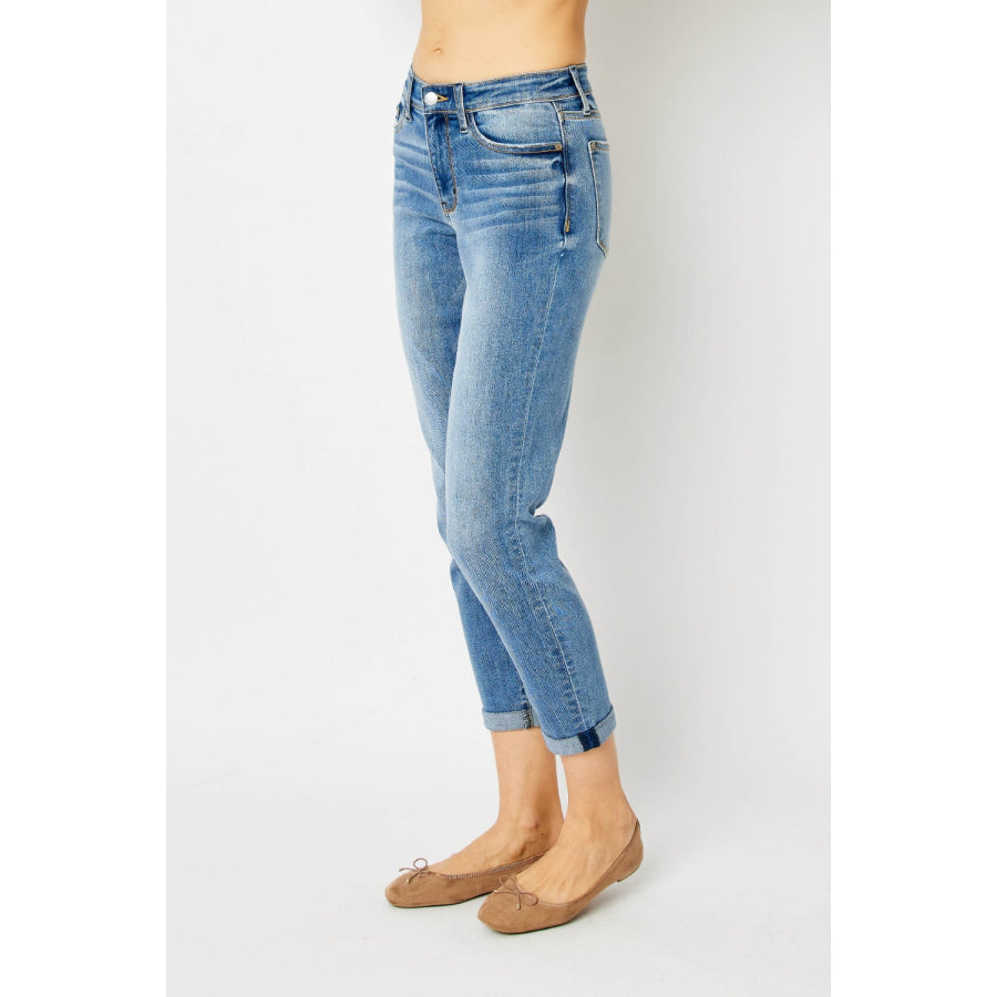 Judy Blue Full Size Cuffed Hem Slim Jeans Apparel and Accessories