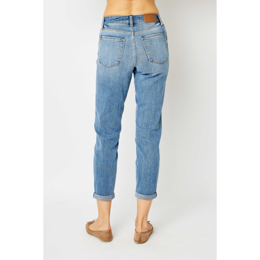 Judy Blue Full Size Cuffed Hem Slim Jeans Apparel and Accessories