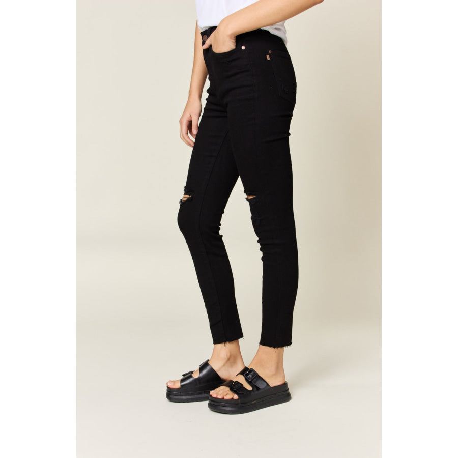 Judy Blue Full Size Distressed Tummy Control High Waist Skinny Jeans Apparel and Accessories