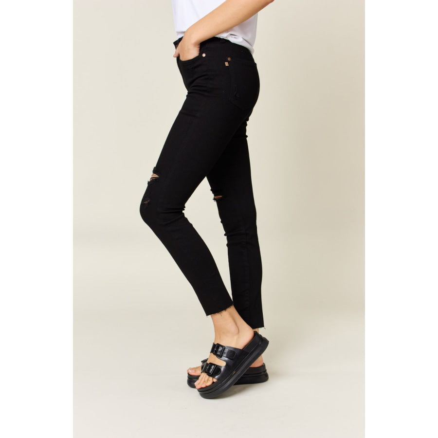 Judy Blue Full Size Distressed Tummy Control High Waist Skinny Jeans Apparel and Accessories