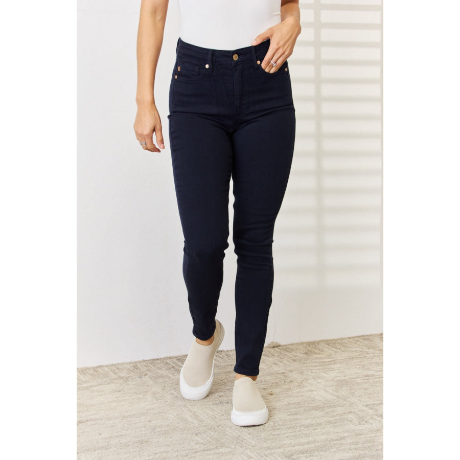 Judy Blue Full Size Garment Dyed Tummy Control Skinny Jeans NAVY / Apparel and Accessories
