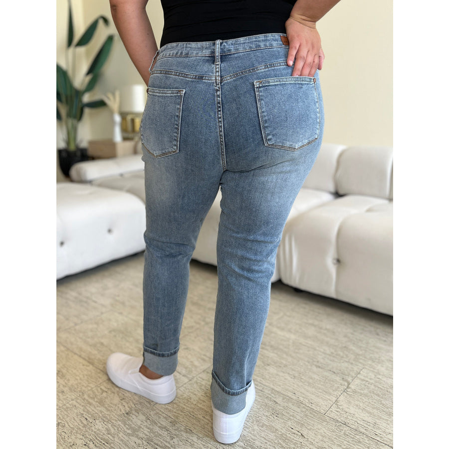 Judy Blue Full Size High Waist Cuff Hem Skinny Jeans Medium / 0/24 Apparel and Accessories