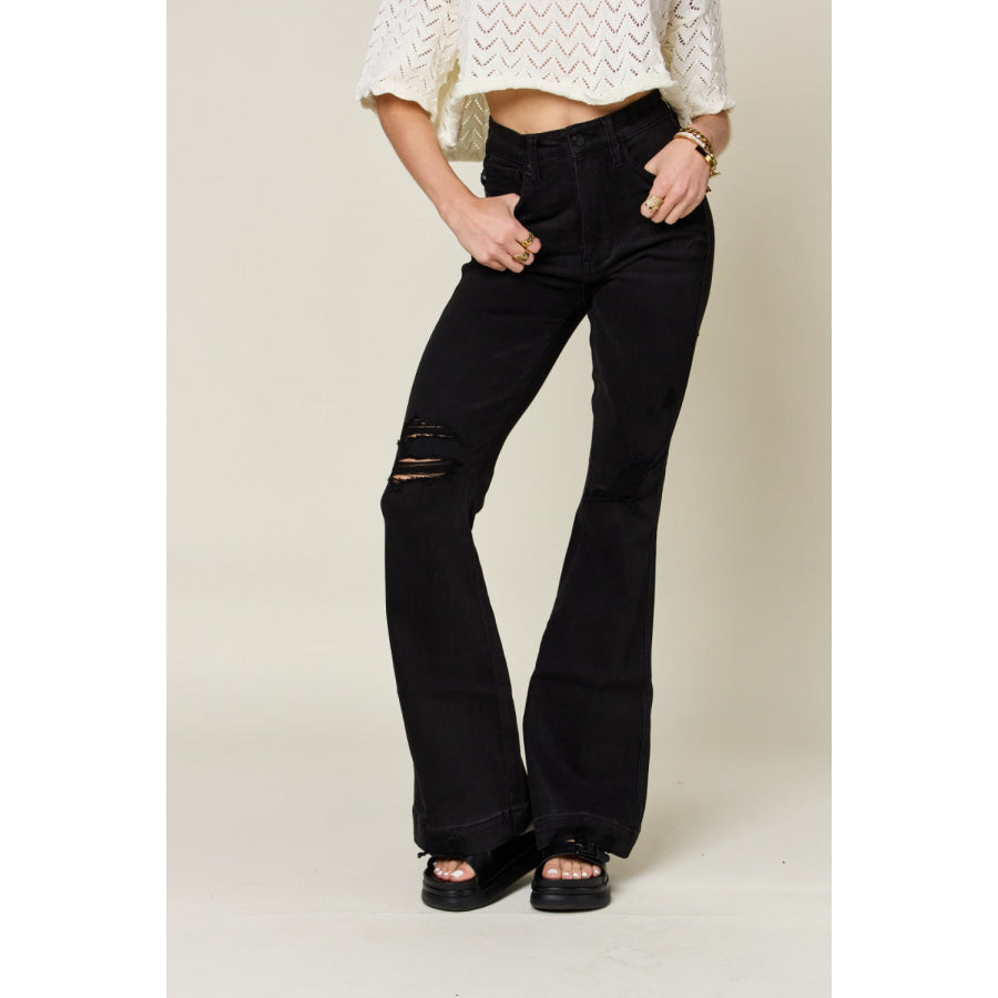 Judy Blue Full Size High Waist Distressed Flare Jeans Apparel and Accessories