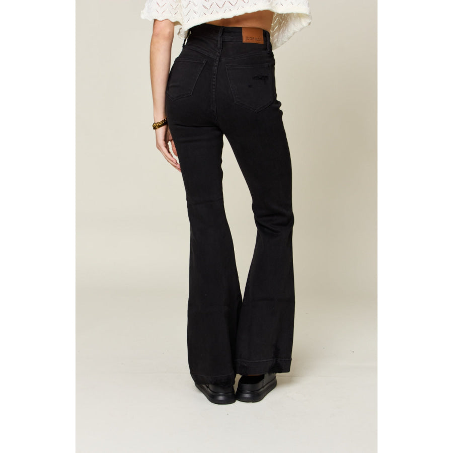 Judy Blue Full Size High Waist Distressed Flare Jeans Apparel and Accessories