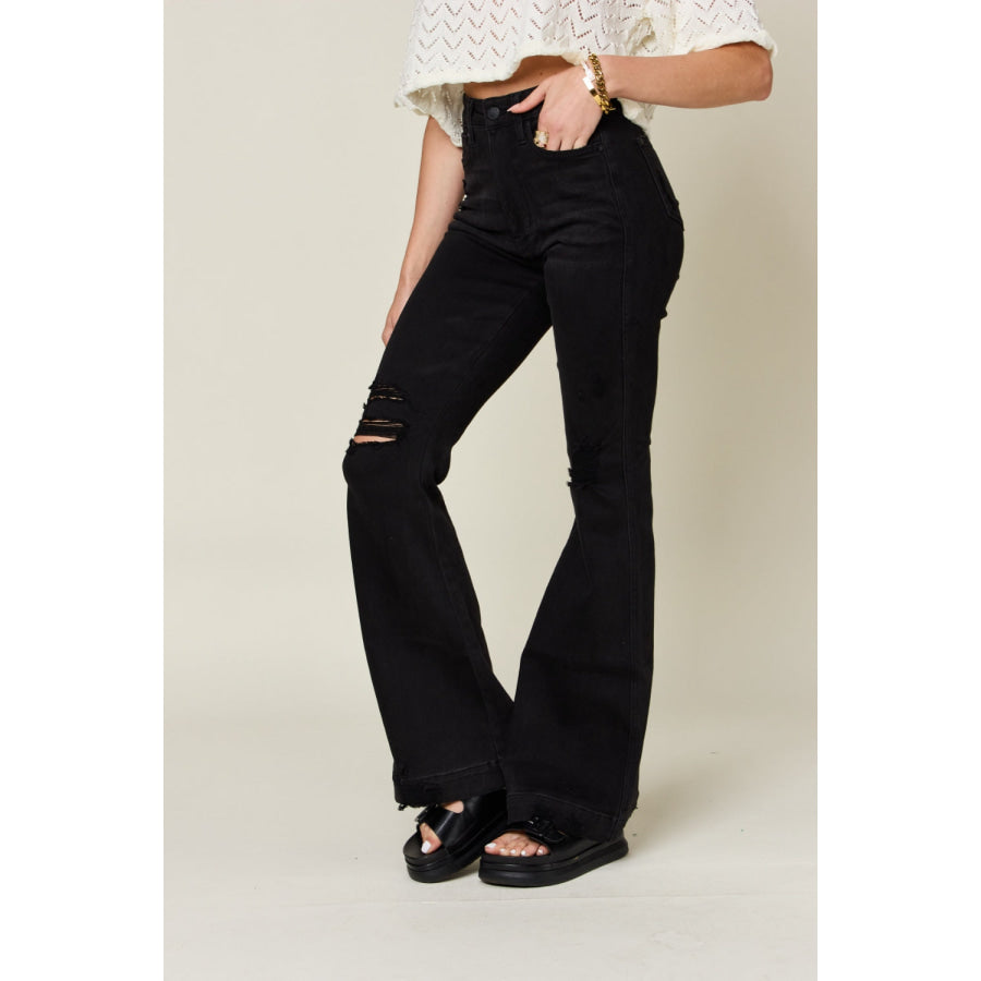 Judy Blue Full Size High Waist Distressed Flare Jeans Apparel and Accessories