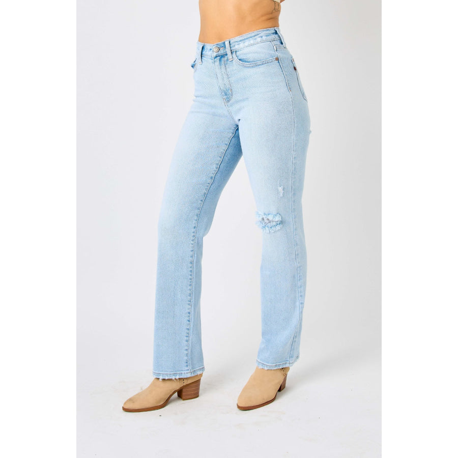 Judy Blue Full Size High Waist Distressed Straight Jeans Apparel and Accessories