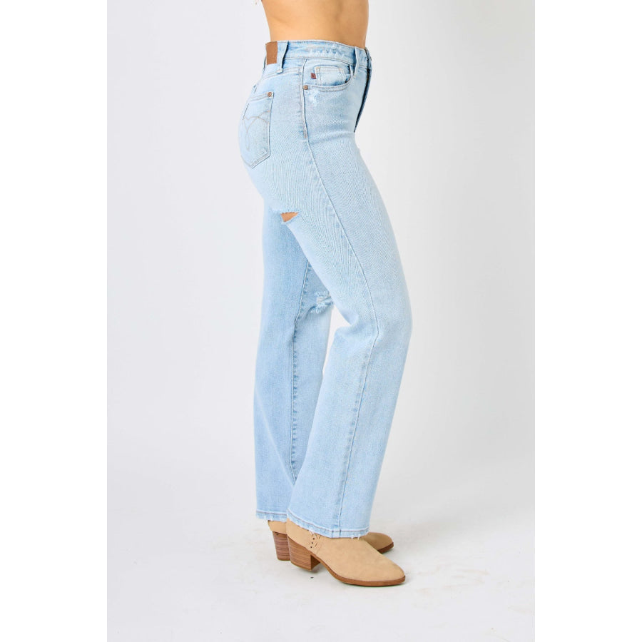 Judy Blue Full Size High Waist Distressed Straight Jeans Apparel and Accessories