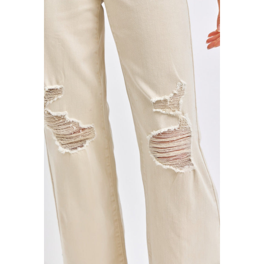 Judy Blue Full Size High Waist Distressed Wide Leg Jeans Apparel and Accessories