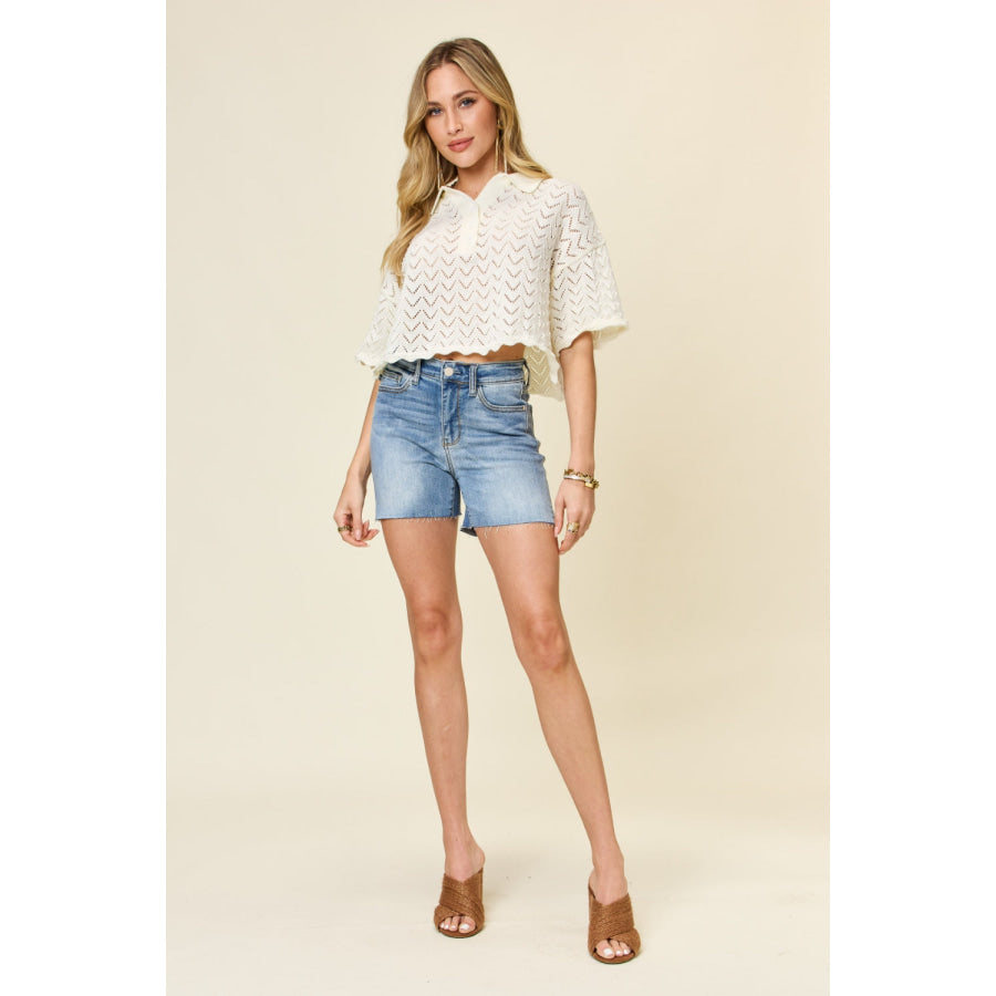 Judy Blue Full Size High Waist Raw Hem Denim Shorts Apparel and Accessories