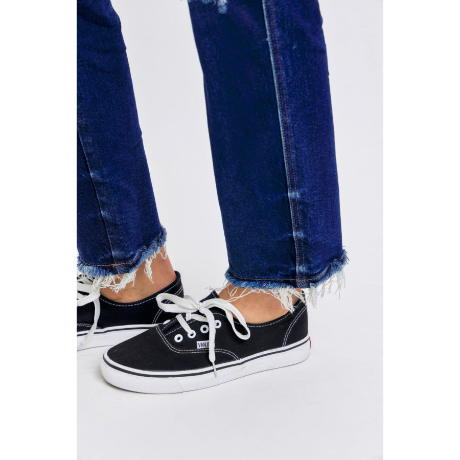 Judy Blue Full Size High Waist Rigid Magic Heavy Destroy Straight Jeans Apparel and Accessories