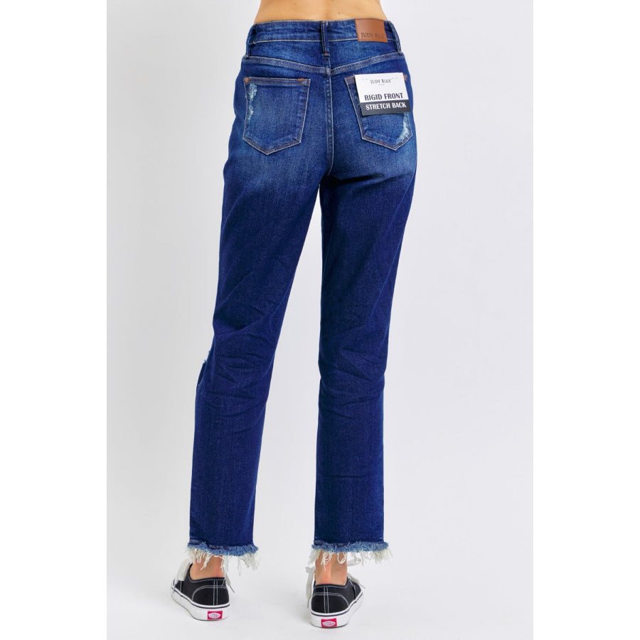 Judy Blue Full Size High Waist Rigid Magic Heavy Destroy Straight Jeans Apparel and Accessories