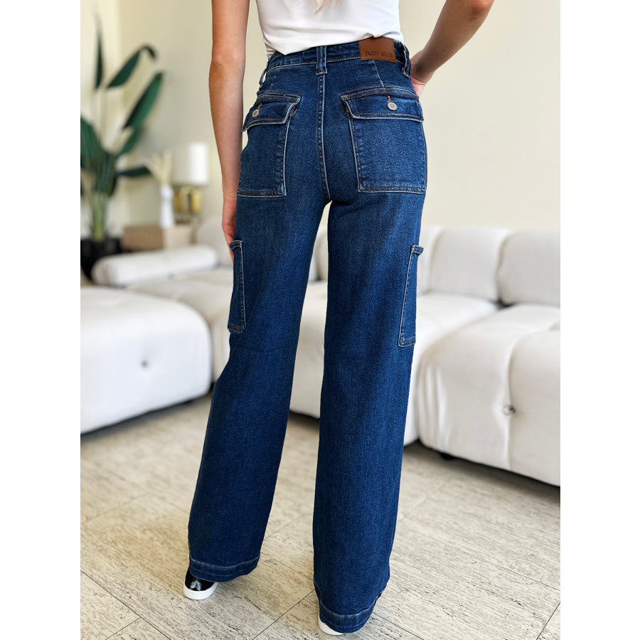 Judy Blue Full Size High Waist Straight Cargo Jeans Apparel and Accessories
