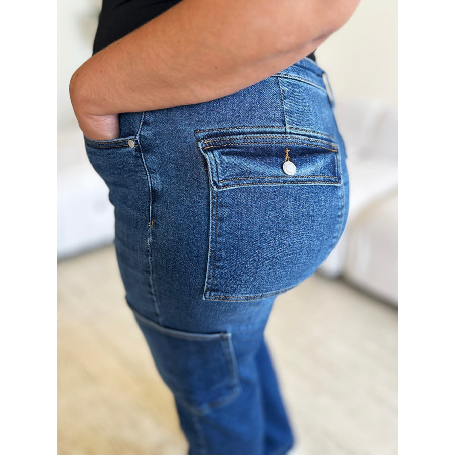 Judy Blue Full Size High Waist Straight Cargo Jeans Apparel and Accessories