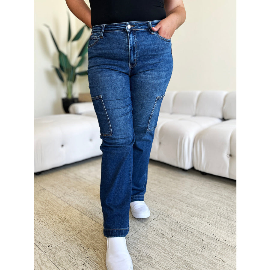 Judy Blue Full Size High Waist Straight Cargo Jeans Apparel and Accessories