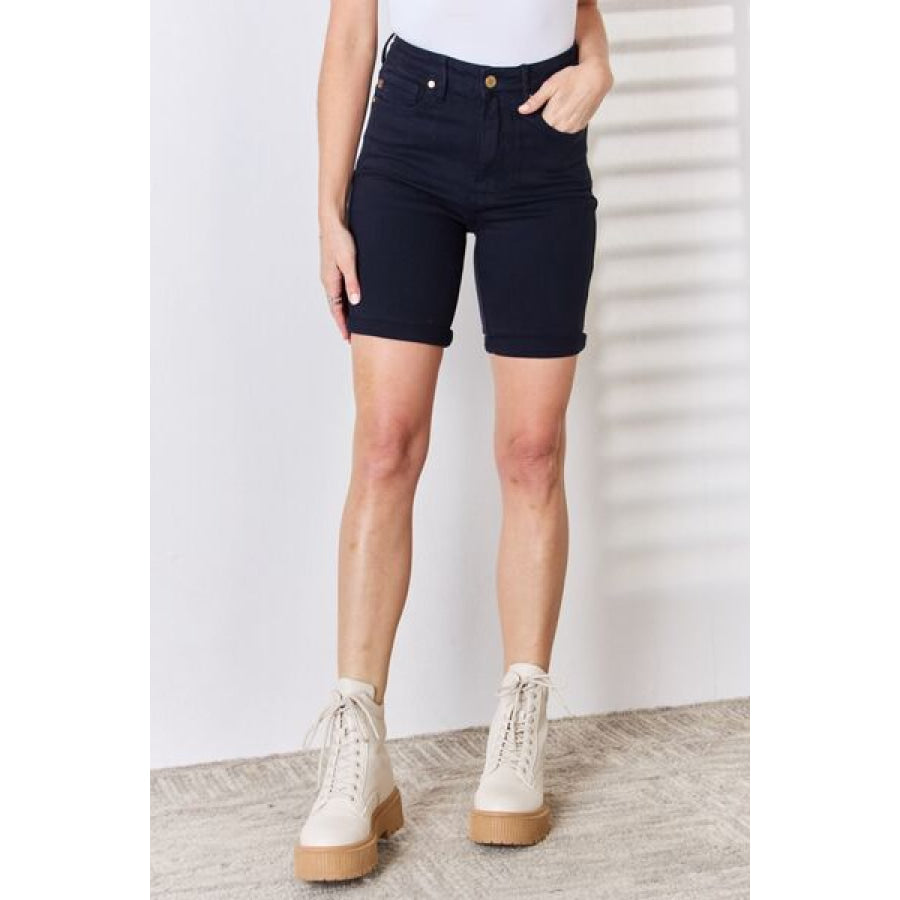 Judy Blue Full Size High Waist Tummy Control Bermuda Shorts Navy / S Apparel and Accessories