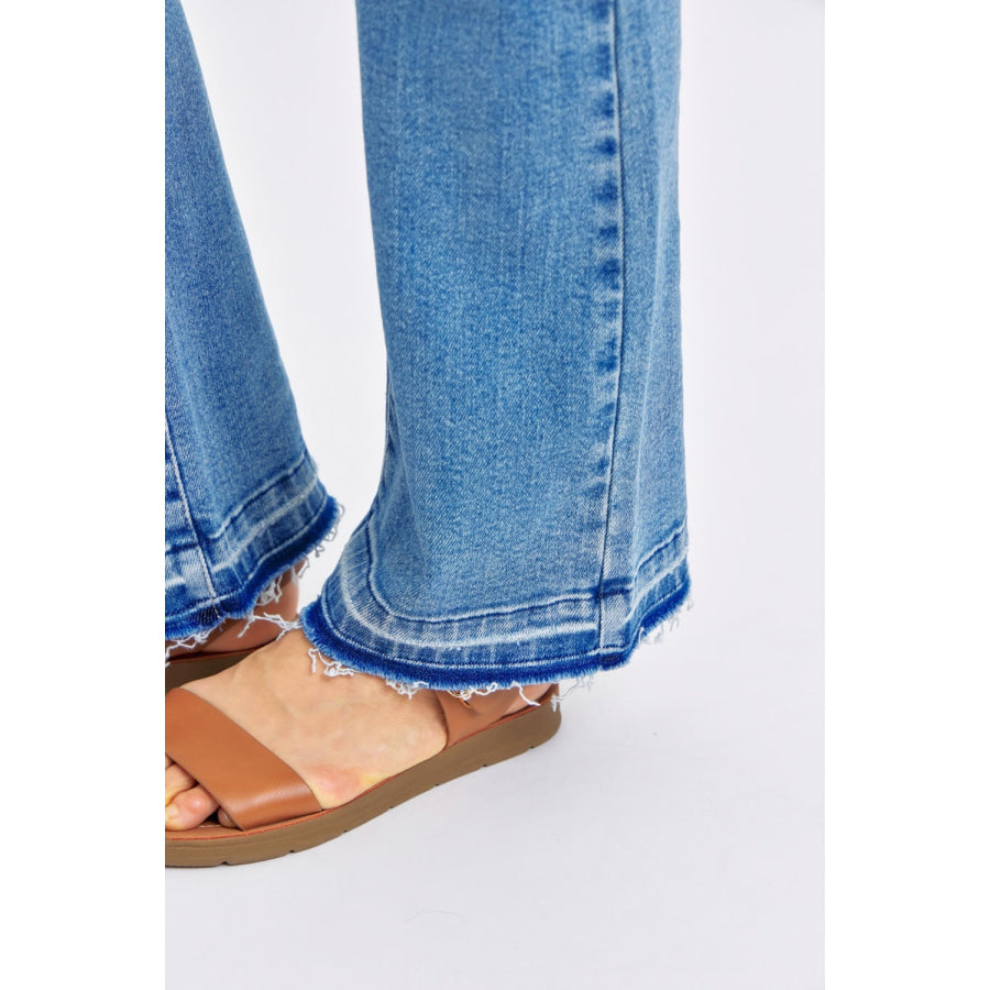 Judy Blue Full Size Mid Rise Destroyed Hem Distressed Jeans Apparel and Accessories