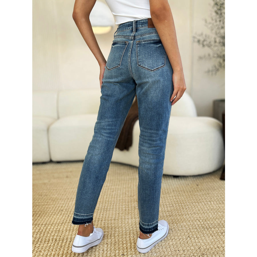 Judy Blue Full Size Mid Rise Rigid Magic Release Hem Jeans Apparel and Accessories