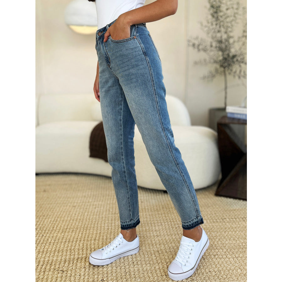 Judy Blue Full Size Mid Rise Rigid Magic Release Hem Jeans Apparel and Accessories