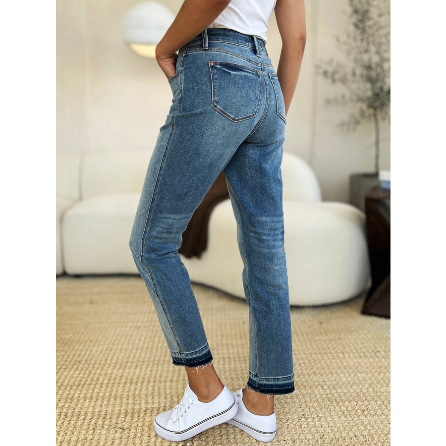 Judy Blue Full Size Mid Rise Rigid Magic Release Hem Jeans Apparel and Accessories