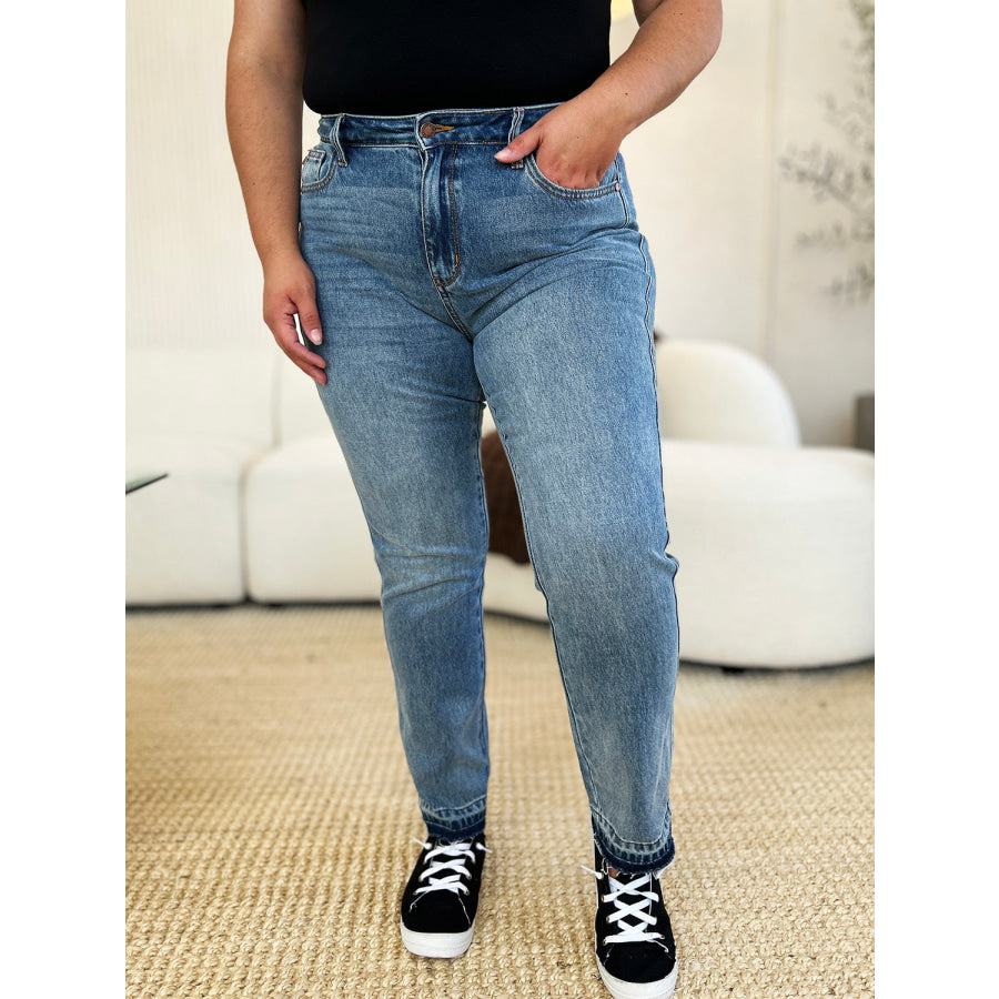 Judy Blue Full Size Mid Rise Rigid Magic Release Hem Jeans Medium / 0/24 Apparel and Accessories