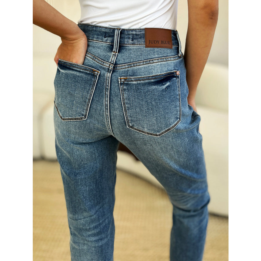 Judy Blue Full Size Mid Rise Rigid Magic Release Hem Jeans Apparel and Accessories