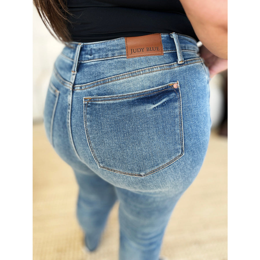 Judy Blue Full Size Mid Rise Rigid Magic Release Hem Jeans Apparel and Accessories