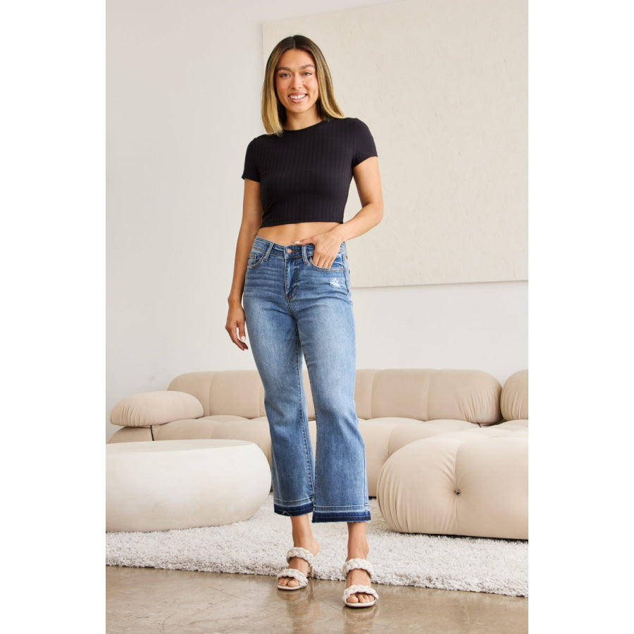 Judy Blue Full Size Release Hem Cropped Bootcut Jeans Apparel and Accessories