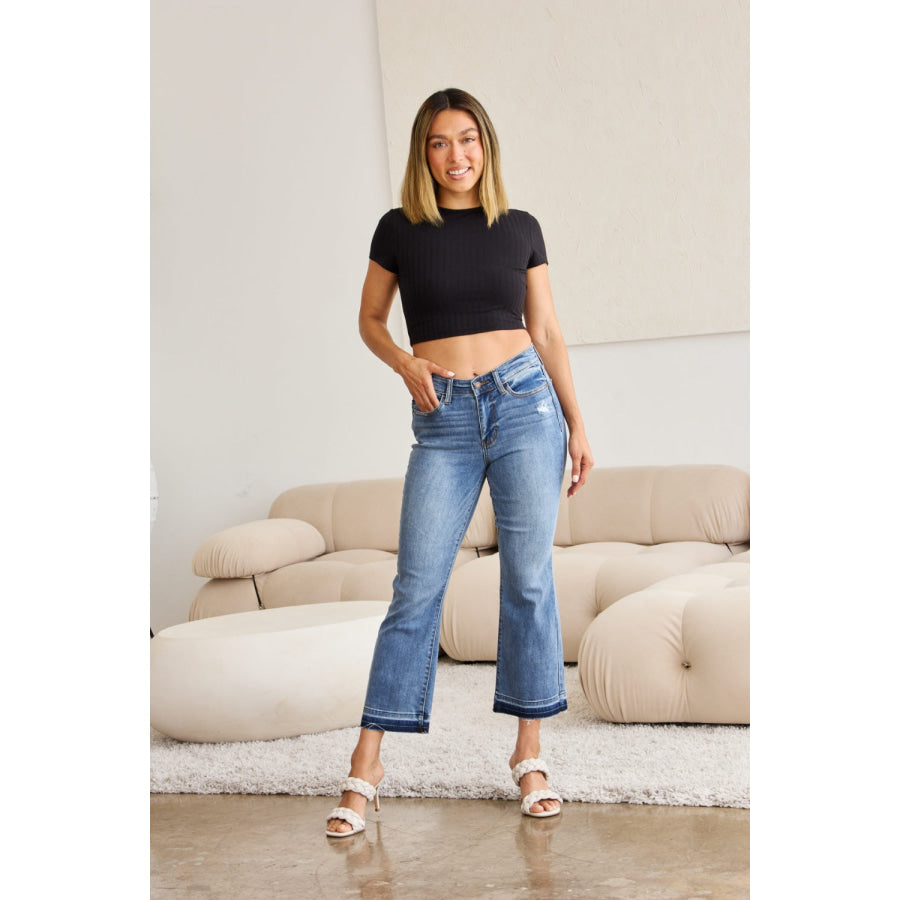 Judy Blue Full Size Release Hem Cropped Bootcut Jeans Apparel and Accessories