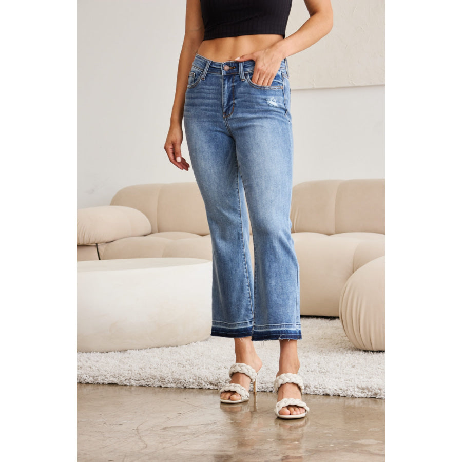 Judy Blue Full Size Release Hem Cropped Bootcut Jeans Apparel and Accessories