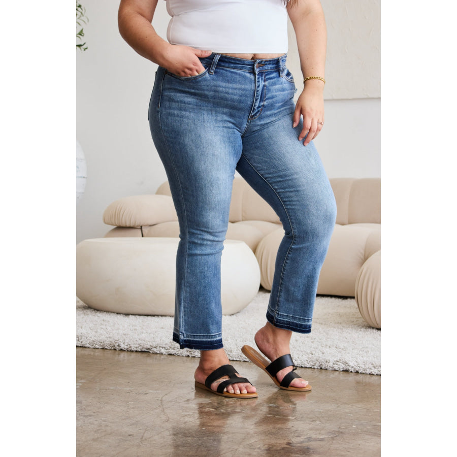 Judy Blue Full Size Release Hem Cropped Bootcut Jeans Apparel and Accessories