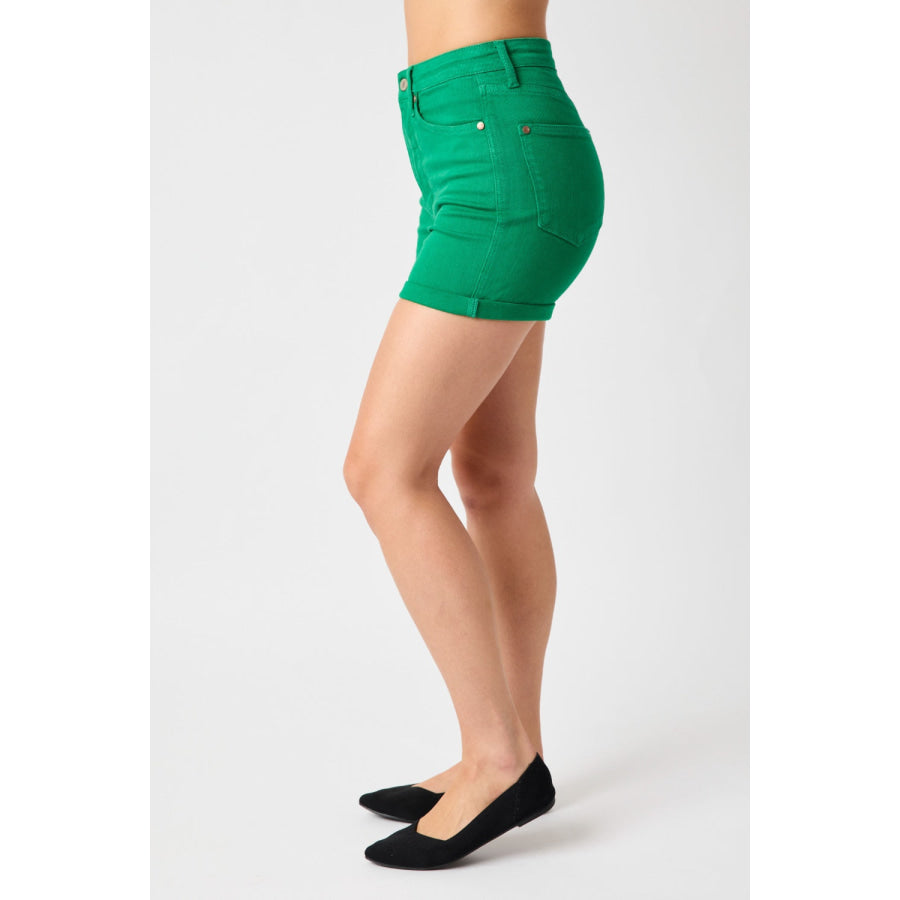 Judy Blue Full Size Tummy Control Garment Dyed Denim Shorts Apparel and Accessories