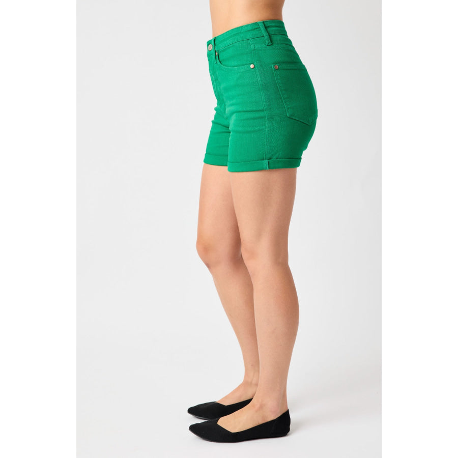 Judy Blue Full Size Tummy Control Garment Dyed Denim Shorts Apparel and Accessories