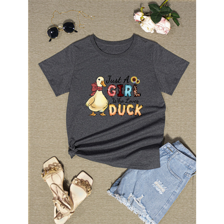 JUST A GIRL WHO LOVES DUCK Round Neck T-Shirt Apparel and Accessories