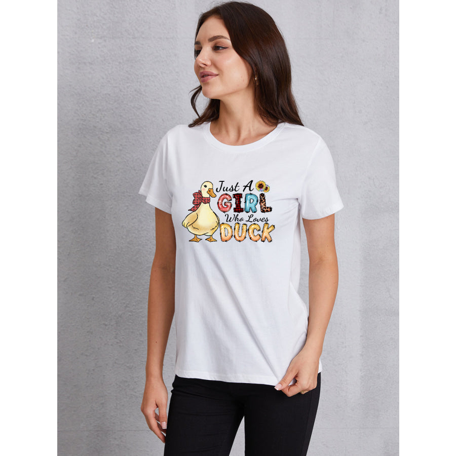 JUST A GIRL WHO LOVES DUCK Round Neck T-Shirt White / S Apparel and Accessories
