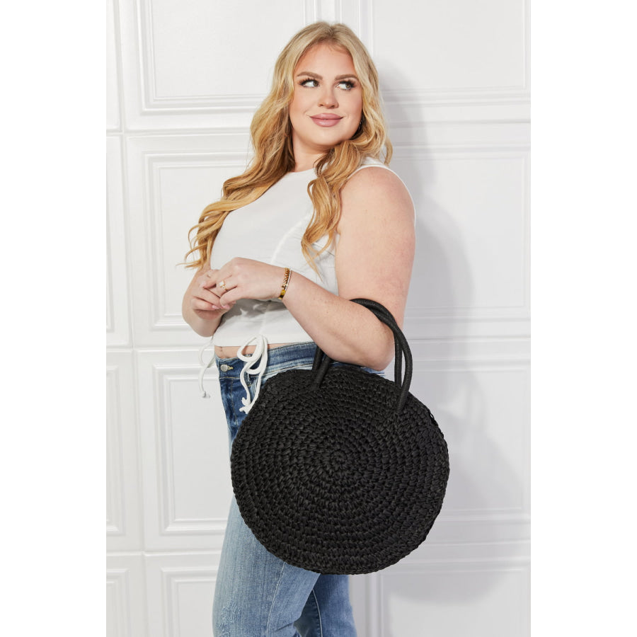 Justin Taylor Beach Date Straw Rattan Handbag in Black Black / One Size