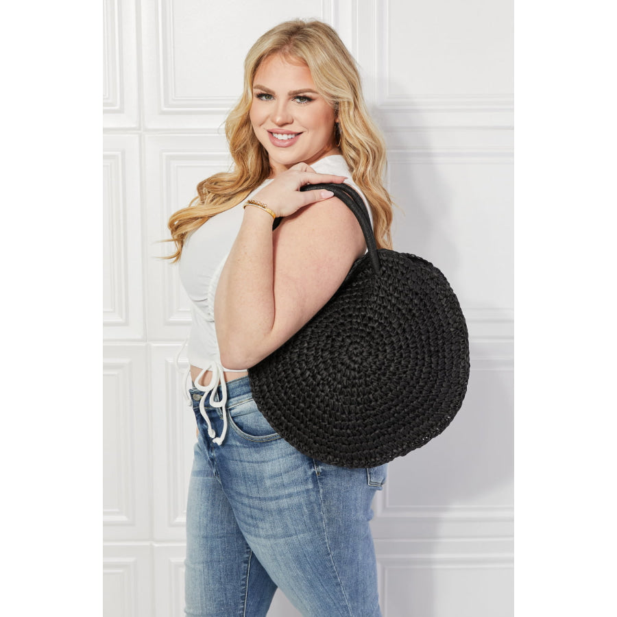 Justin Taylor Beach Date Straw Rattan Handbag in Black Black / One Size