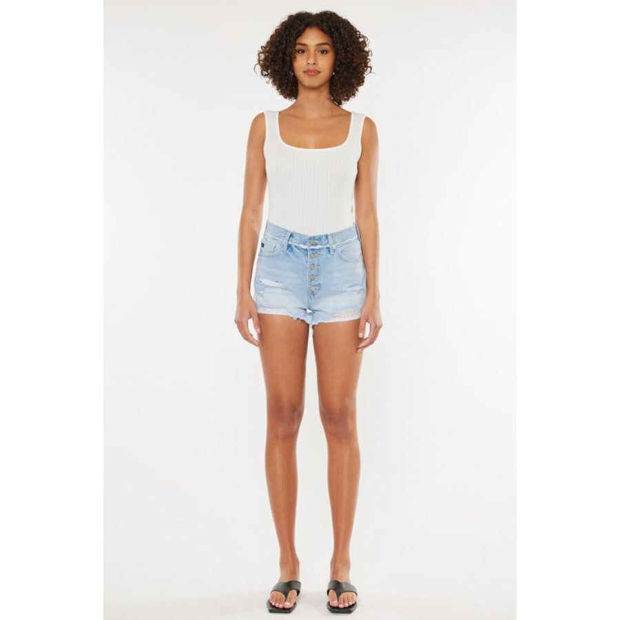 Kancan Distressed Button Fly Denim Shorts Apparel and Accessories