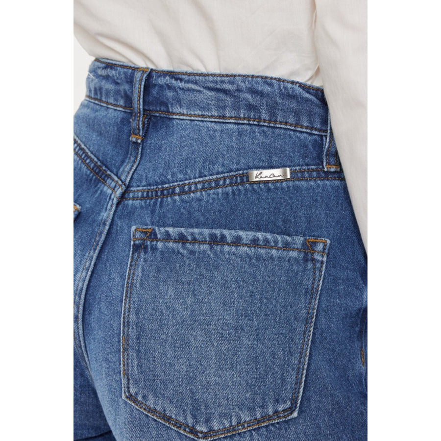 Kancan Distressed Button-Fly High Waist Denim Shorts Apparel and Accessories