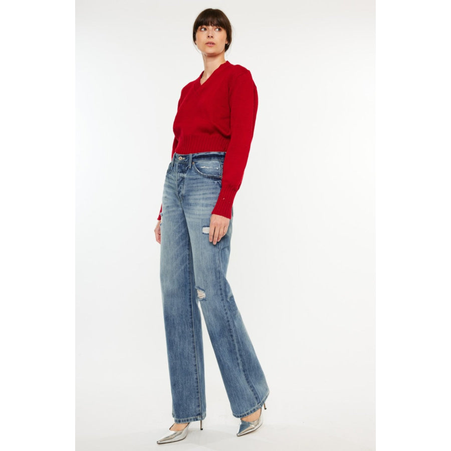 Kancan Distressed High Waist Bootcut Jeans Apparel and Accessories