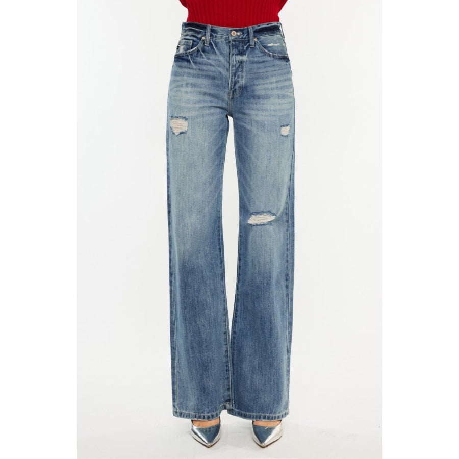 Kancan Distressed High Waist Bootcut Jeans Apparel and Accessories