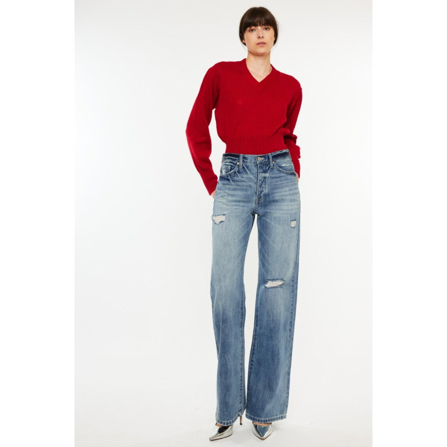 Kancan Distressed High Waist Bootcut Jeans Apparel and Accessories