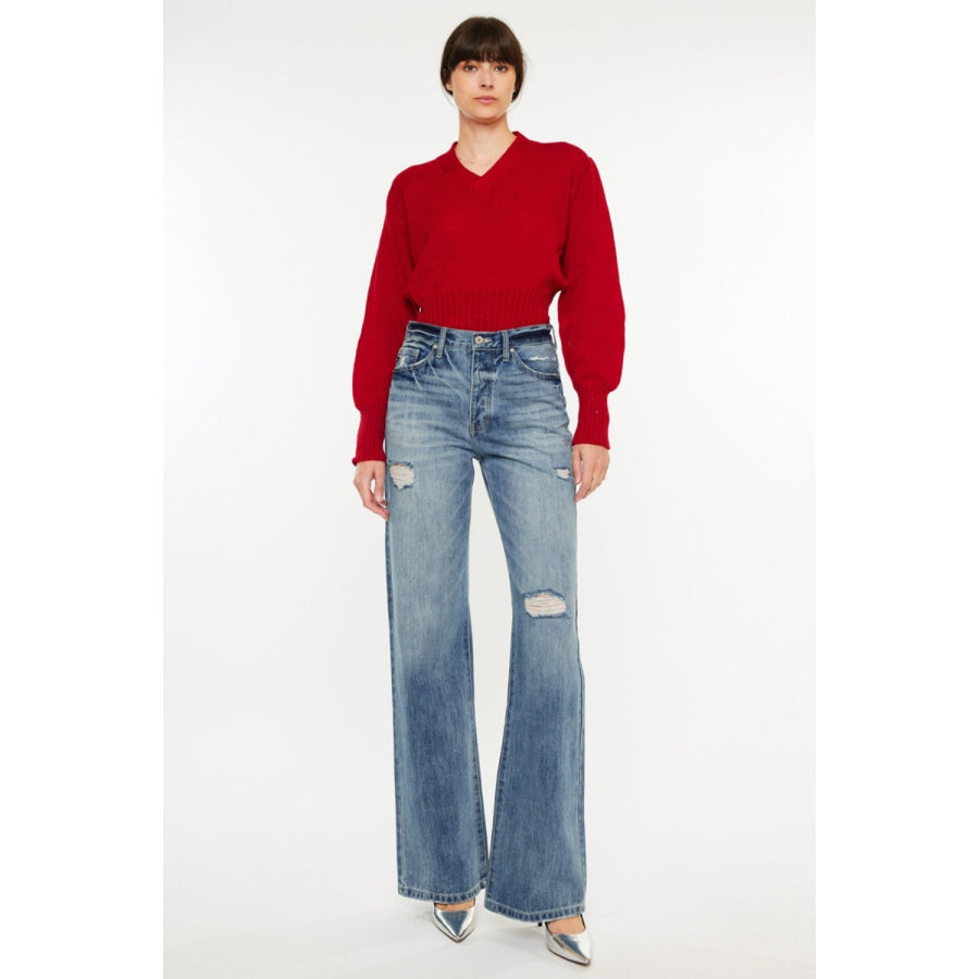 Kancan Distressed High Waist Bootcut Jeans Medium / 1 Apparel and Accessories