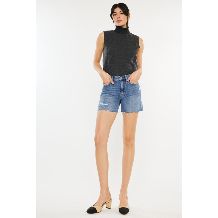 Kancan Distressed High Waist Denim Shorts Apparel and Accessories