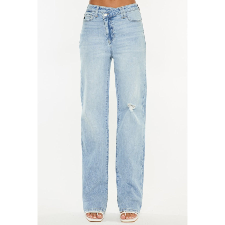 Kancan Distressed High Waist Straight Jeans Apparel and Accessories